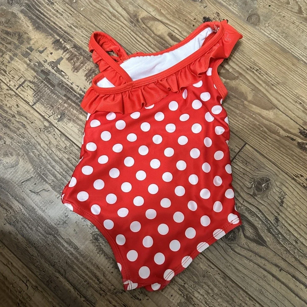 Disney Junior Swimsuit Girls 18M Red‎ Minnie Mouse Polka Dot Ruffle One Piece